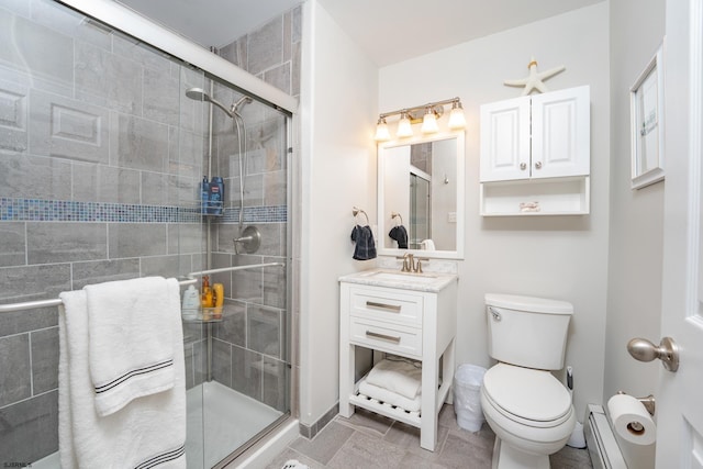 1525 Asbury Ave Unit B, Ocean City, NJ 08226 - full bathroom with baseboard heating, toilet, vanity, and a shower stall