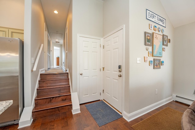 1525 Asbury Ave Unit B, Ocean City, NJ 08226 - entrance foyer with baseboard heating, wood finished floors, vaulted ceiling, baseboards, and recessed lighting