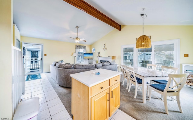 18 E 14th St Unit 2, Ocean City, NJ 08226 - kitchen featuring light tile patterned floors, healthy amount of natural light, light brown cabinets, and a ceiling fan