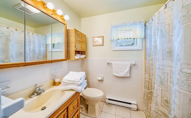 18 E 14th St Unit 2, Ocean City, NJ 08226 - full bathroom with a baseboard radiator, tile walls, toilet, vanity, and tile patterned floors