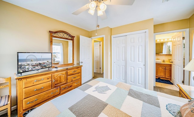 18 E 14th St Unit 2, Ocean City, NJ 08226 - bedroom featuring a closet, ceiling fan, and ensuite bath