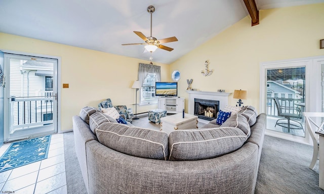 18 E 14th St Unit 2, Ocean City, NJ 08226 - living area with a ceiling fan, a fireplace, and carpet flooring