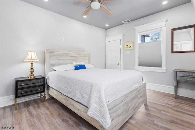 7 N Surrey Ave, Ventnor, NJ 08406 - bedroom featuring wood finished floors, baseboards, recessed lighting, and ceiling fan