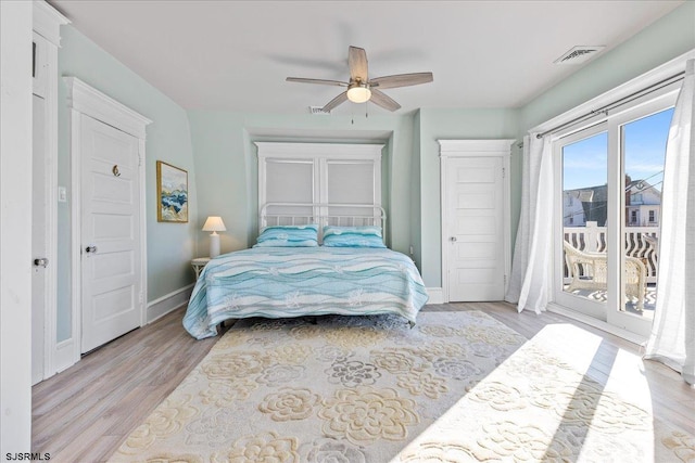 7 N Surrey Ave, Ventnor, NJ 08406 - bedroom with access to outside, light wood-type flooring, baseboards, and ceiling fan