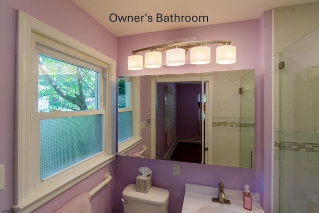 2044 Cedarbridge Rd, Northfield, NJ 08225 - bathroom featuring toilet, a marble finish shower, and vanity