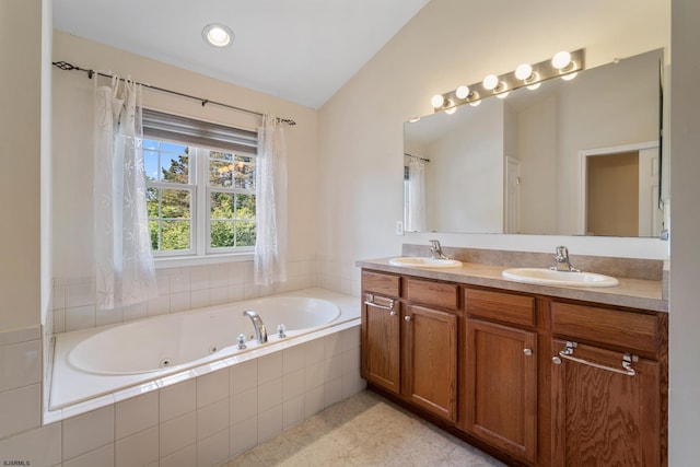 105 Chase Rd, Egg Harbor Township, NJ 08234 - bathroom with lofted ceiling, double vanity, and a whirlpool tub