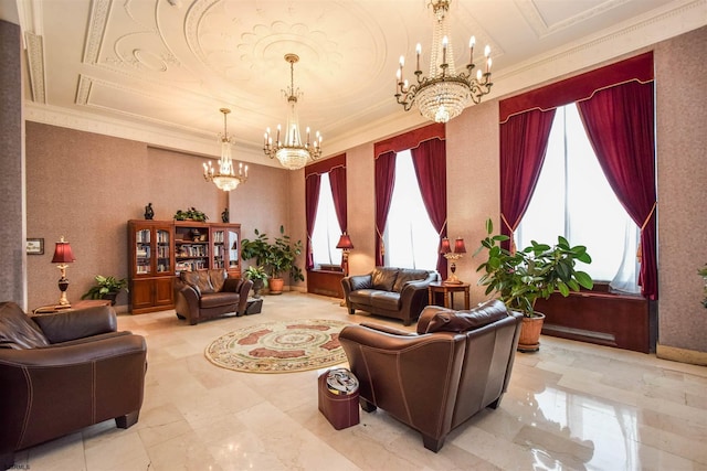 2721 Boardwalk Unit 711, Atlantic City, NJ 08401 - living area featuring a chandelier and ornamental molding