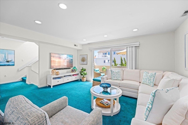 11 S Adams Ave Unit 8, Margate, NJ 08402 - carpeted living room with recessed lighting and stairway