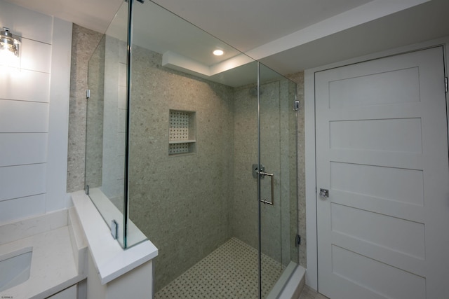 632A Ocean Ave Unit 1, Ocean City, NJ 08226 - bathroom with a stall shower, recessed lighting, and vanity