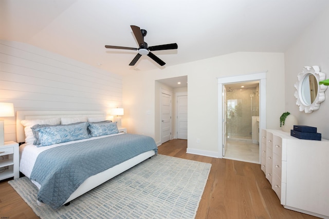 632A Ocean Ave Unit 1, Ocean City, NJ 08226 - bedroom featuring light wood-type flooring, lofted ceiling, ensuite bathroom, and ceiling fan