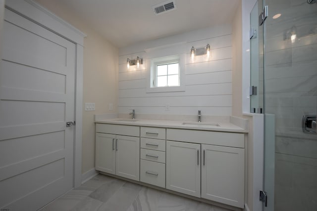 632B Ocean Ave Unit 2, Ocean City, NJ 08226 - bathroom featuring a stall shower, double vanity, and marble look tiles
