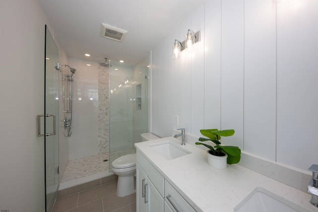 632B Ocean Ave Unit 2, Ocean City, NJ 08226 - bathroom featuring a stall shower, double vanity, tile patterned floors, and recessed lighting
