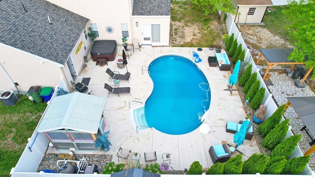 243 Churchill Dr, Egg Harbor Township, NJ 08234 - view of swimming pool with a fenced backyard, a hot tub, and a patio area
