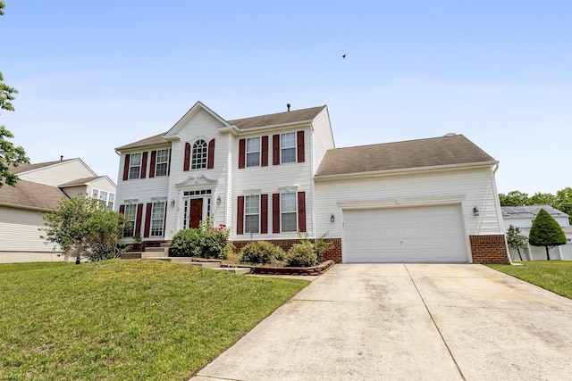 15 Gallant Fox Ln, Egg Harbor Township, NJ 08234 - colonial-style house featuring driveway, an attached garage, a front yard, and brick siding