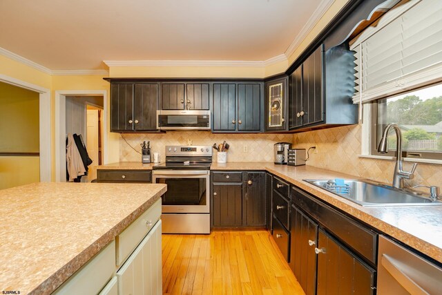 5 Edward Ter, Upper Township, NJ 08230 - kitchen with appliances with stainless steel finishes, a sink, crown molding, light wood-style flooring, and light countertops