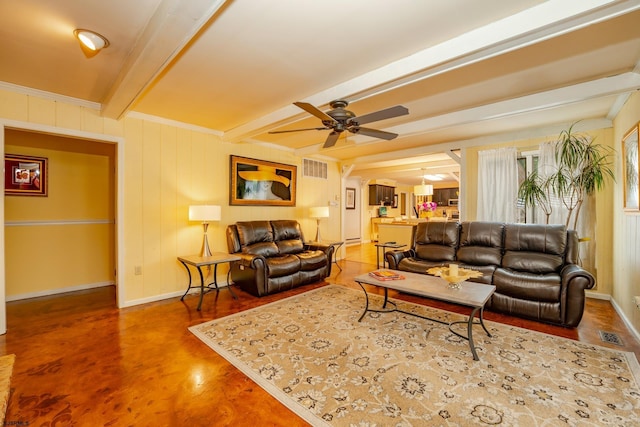 5 Edward Ter, Upper Township, NJ 08230 - living room featuring beam ceiling, ceiling fan, and baseboards