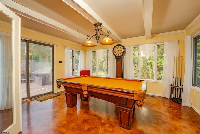 5 Edward Ter, Upper Township, NJ 08230 - recreation room with finished concrete flooring, beamed ceiling, plenty of natural light, pool table, and ornamental molding