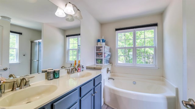 206 Branch Hill Dr, Egg Harbor Township, NJ 08234 - full bathroom featuring healthy amount of natural light, double vanity, a bath, and an enclosed shower