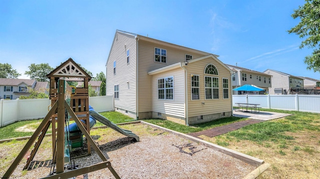 206 Branch Hill Dr, Egg Harbor Township, NJ 08234 - rear view of property with crawl space, a playground, and a patio area