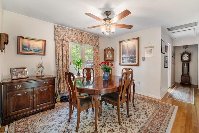 801 New York Ave, Absecon, NJ 08201 - dining space featuring attic access, light wood-style flooring, a ceiling fan, and baseboards