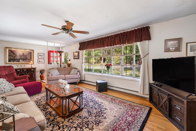 801 New York Ave, Absecon, NJ 08201 - living room with baseboard heating, ceiling fan, and light wood-style floors
