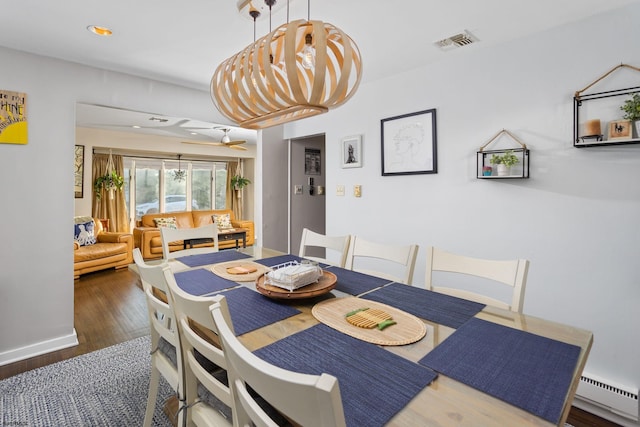 505 N Delavan Ave, Margate, NJ 08402 - dining space with wood finished floors, baseboard heating, ceiling fan, and recessed lighting