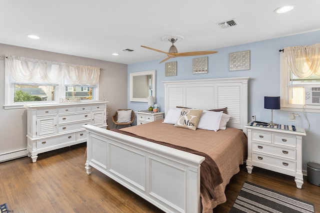 505 N Delavan Ave, Margate, NJ 08402 - bedroom with dark wood finished floors, recessed lighting, ceiling fan, and baseboard heating