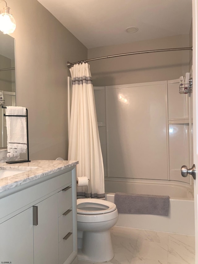 115 35th St Unit 1E, Sea Isle City, NJ 08243 - full bath featuring vanity, shower / bath combo, marble look tile flooring, and toilet