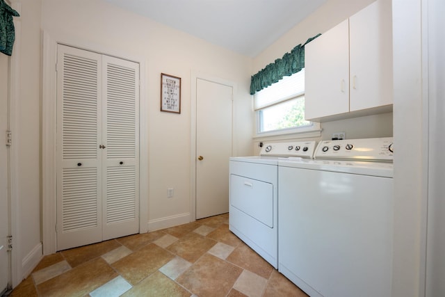 14 N Cambridge Ave, Ventnor, NJ 08406 - laundry room with washer and clothes dryer, cabinet space, light stone finish flooring, and baseboards