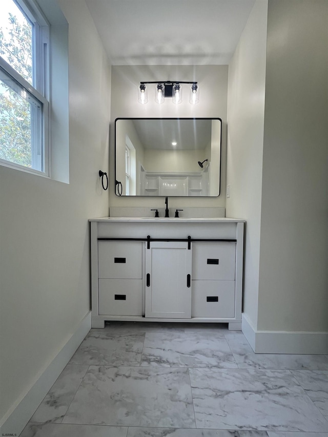 205 Valley Ave, Hammonton, NJ 08037 - bathroom with marble look tile flooring and vanity