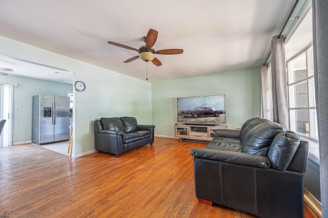 605 W Mill Rd, Northfield, NJ 08225 - living room with a ceiling fan, wood finished floors, and baseboards