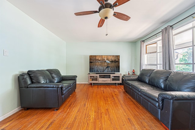 605 W Mill Rd, Northfield, NJ 08225 - living area with light wood-style floors, baseboards, and ceiling fan