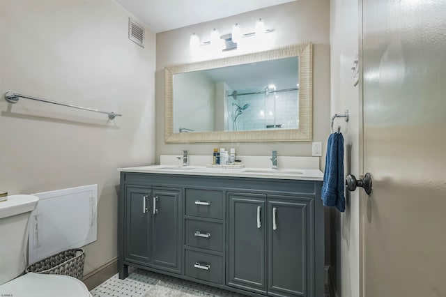 5000 Boardwalk Unit 1806, Ventnor, NJ 08406 - bathroom with an enclosed shower, double vanity, and tile patterned floors