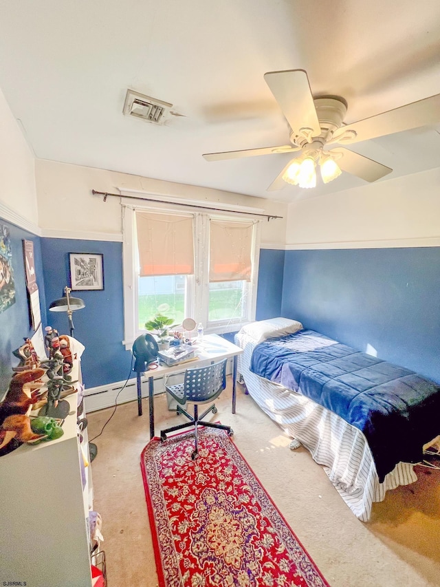 112 Kirklin Ave, Linwood, NJ 08221 - carpeted bedroom with a ceiling fan and a baseboard heating unit