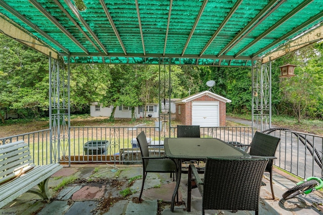 112 Kirklin Ave, Linwood, NJ 08221 - view of patio featuring outdoor dining space, a pergola, and a storage shed