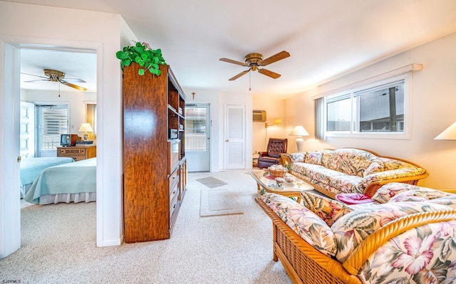 2137 Asbury Ave Unit 19, Ocean City, NJ 08226 - carpeted living room with a ceiling fan, plenty of natural light, and a wall unit AC