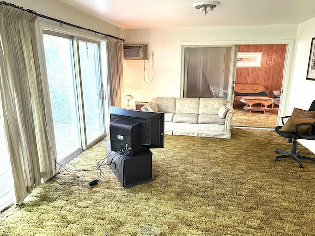 170 E Holly Ln Unit 170, Little Egg Harbor, NJ 08087 - living room with a wall mounted air conditioner, healthy amount of natural light, and carpet flooring