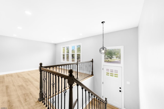 243 Wintergreen Ln, Penns Grove Borough, NJ 08069 - hall featuring an upstairs landing, light wood-type flooring, and recessed lighting