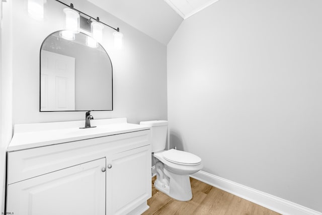 243 Wintergreen Ln, Penns Grove Borough, NJ 08069 - bathroom featuring wood finished floors, vanity, and vaulted ceiling