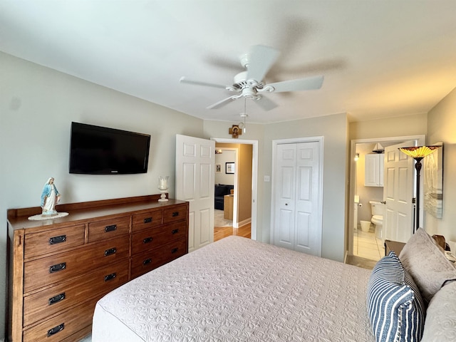 331 Asbury Ave Unit 2, Ocean City, NJ 08226 - tiled bedroom featuring a closet, ceiling fan, and ensuite bathroom
