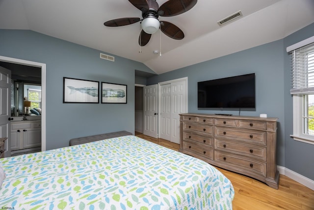 1611 Central Ave Unit 2, Ocean City, NJ 08226 - bedroom with lofted ceiling, light wood-type flooring, a ceiling fan, and a closet