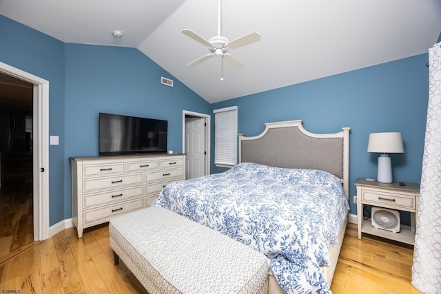 1611 Central Ave Unit 2, Ocean City, NJ 08226 - bedroom with light wood-style flooring, vaulted ceiling, and a ceiling fan