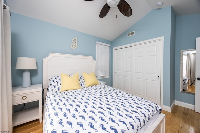 1611 Central Ave Unit 2, Ocean City, NJ 08226 - bedroom with light wood-type flooring, a closet, vaulted ceiling, and ceiling fan