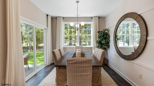 57 Siegtown Rd, Middle Township, NJ 08210 - dining room with a chandelier, plenty of natural light, and dark wood finished floors