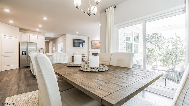 57 Siegtown Rd, Middle Township, NJ 08210 - dining area with dark wood-type flooring, a chandelier, and recessed lighting