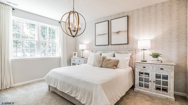 57 Siegtown Rd, Middle Township, NJ 08210 - carpeted bedroom featuring a chandelier and wallpapered walls