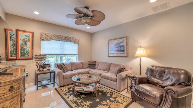 229 Lander Rd, Egg Harbor Township, NJ 08234 - living area with a ceiling fan, recessed lighting, and light tile patterned floors