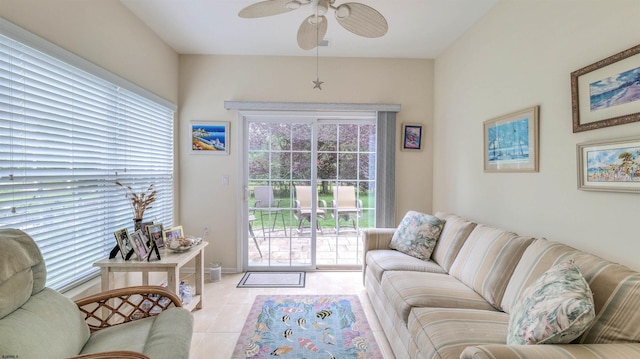 229 Lander Rd, Egg Harbor Township, NJ 08234 - living room featuring light tile patterned floors and ceiling fan
