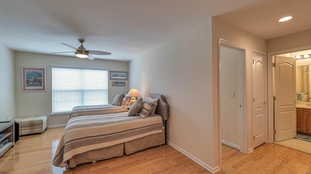 229 Lander Rd, Egg Harbor Township, NJ 08234 - bedroom with light wood finished floors, ensuite bathroom, a ceiling fan, and recessed lighting