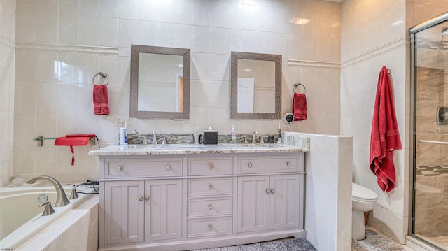 229 Lander Rd, Egg Harbor Township, NJ 08234 - full bath with tile walls, a stall shower, double vanity, and a garden tub